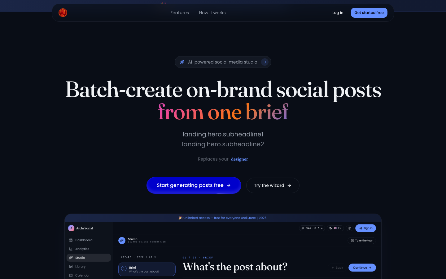 ArchySocial — AI-powered social media post studio